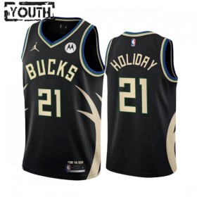 Dres Milwaukee Bucks Jrue Holiday 21 Jordan 2022-23 Statement Edition Crno Swingman - Dječji
